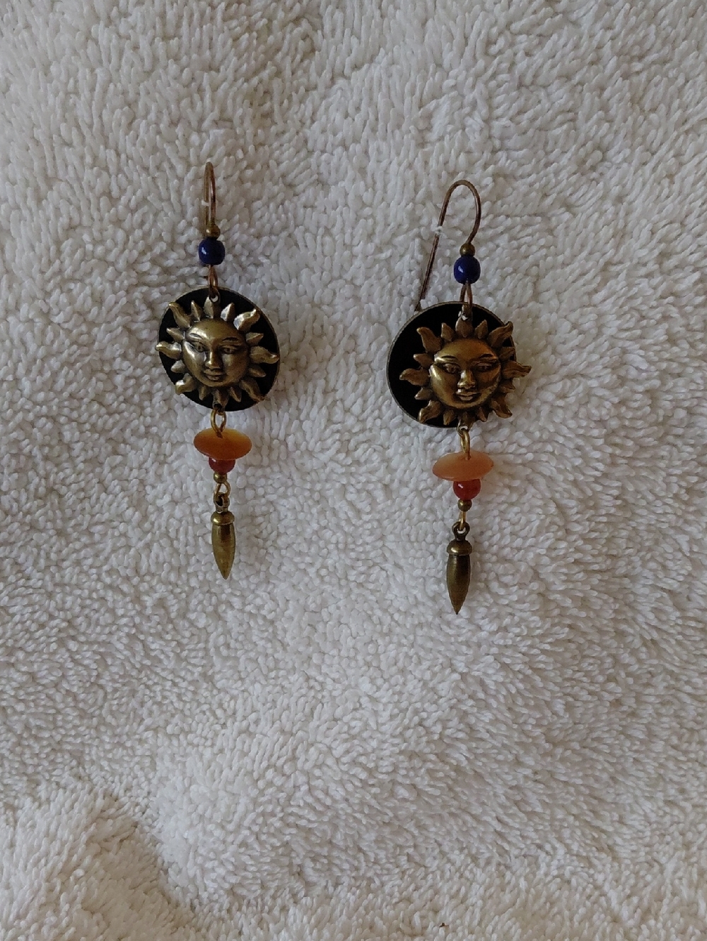 Sun Face Dangle Earrings in Gold and Orange - Women's Jewelry